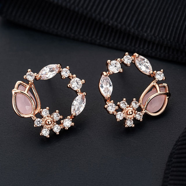 New Arrival Classic Round Pink Green Crystal Stud Earrings