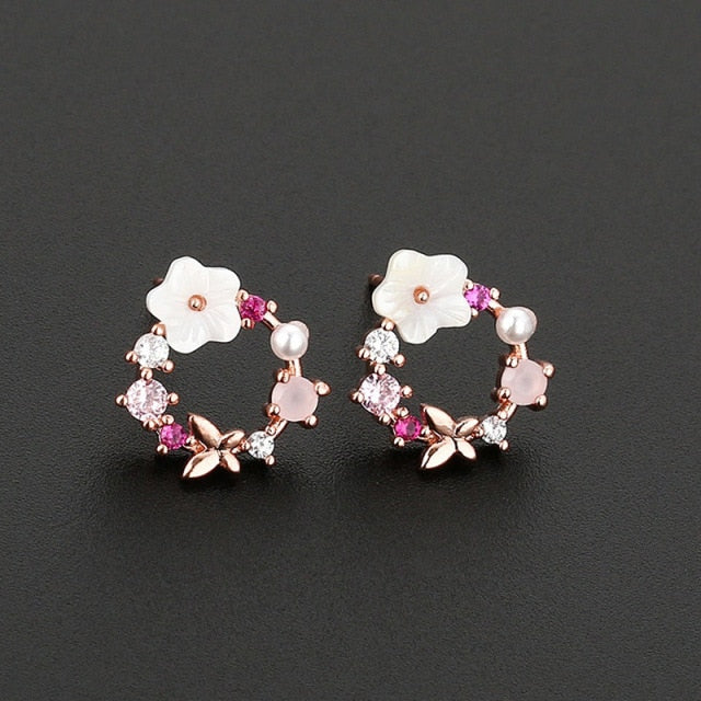 New Arrival Classic Round Pink Green Crystal Stud Earrings