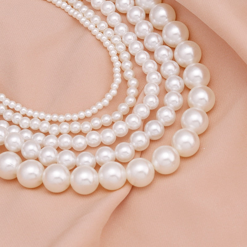 Elegant Big White Imitation Pearl Beads Choker