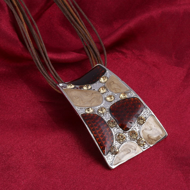 Silver Color Painting Pendant Necklace Earrings Bridal Jewelry Sets