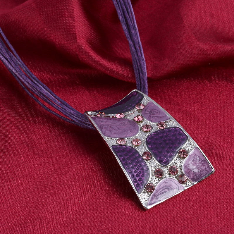 Silver Color Painting Pendant Necklace Earrings Bridal Jewelry Sets
