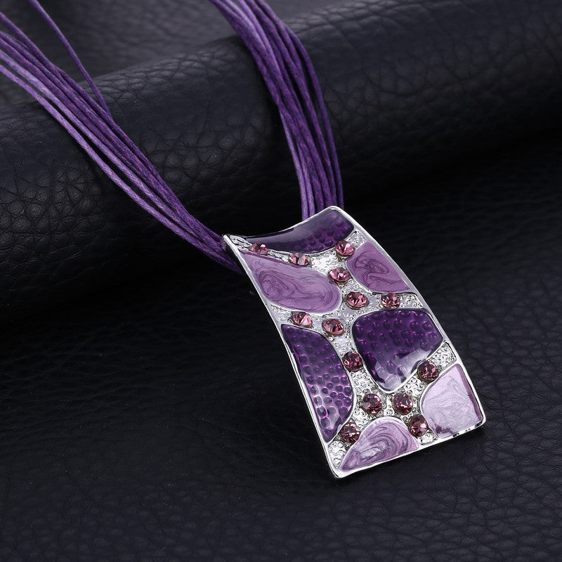 Silver Color Painting Pendant Necklace Earrings Bridal Jewelry Sets