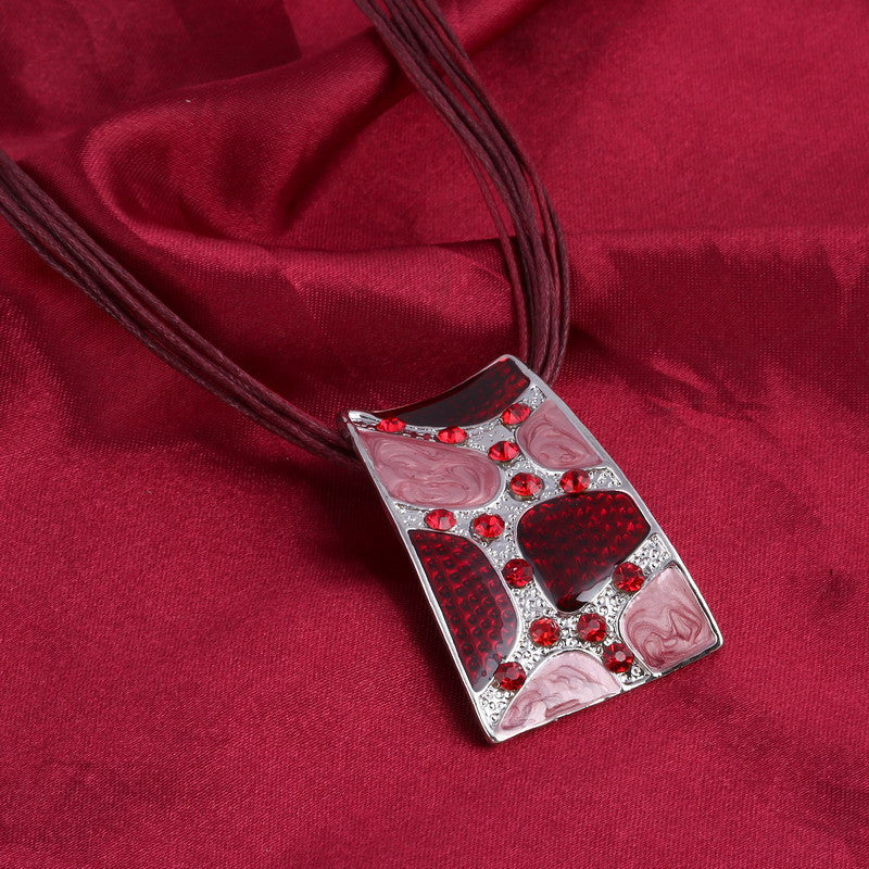 Silver Color Painting Pendant Necklace Earrings Bridal Jewelry Sets