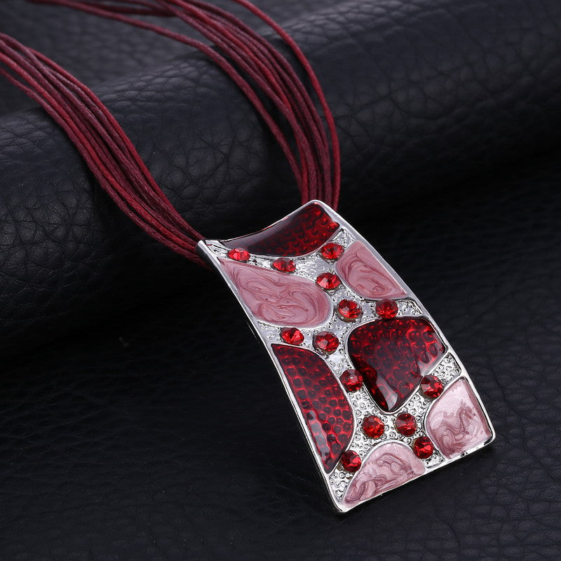 Silver Color Painting Pendant Necklace Earrings Bridal Jewelry Sets