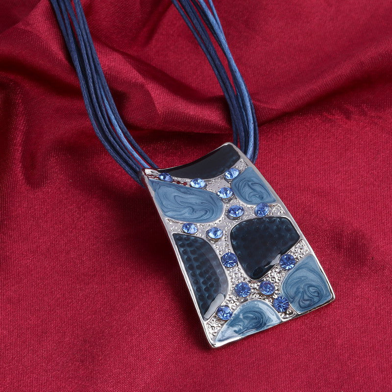 Silver Color Painting Pendant Necklace Earrings Bridal Jewelry Sets