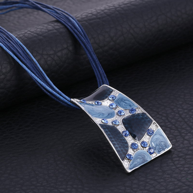 Silver Color Painting Pendant Necklace Earrings Bridal Jewelry Sets