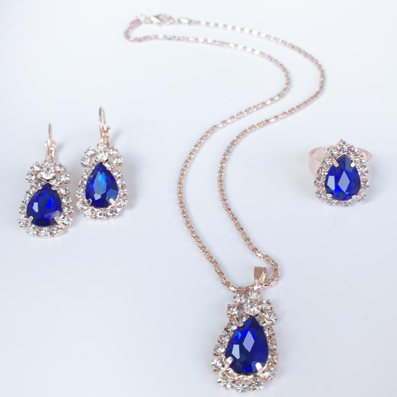 Luxury Water Drop Rhinestone Necklace Earrings Ring Set