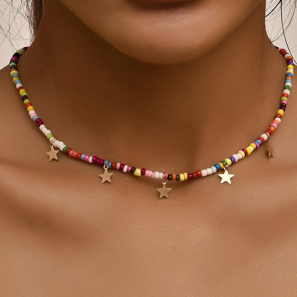 Bohemian Vintage Colorful Beads Chain Tassel Star Pendant
