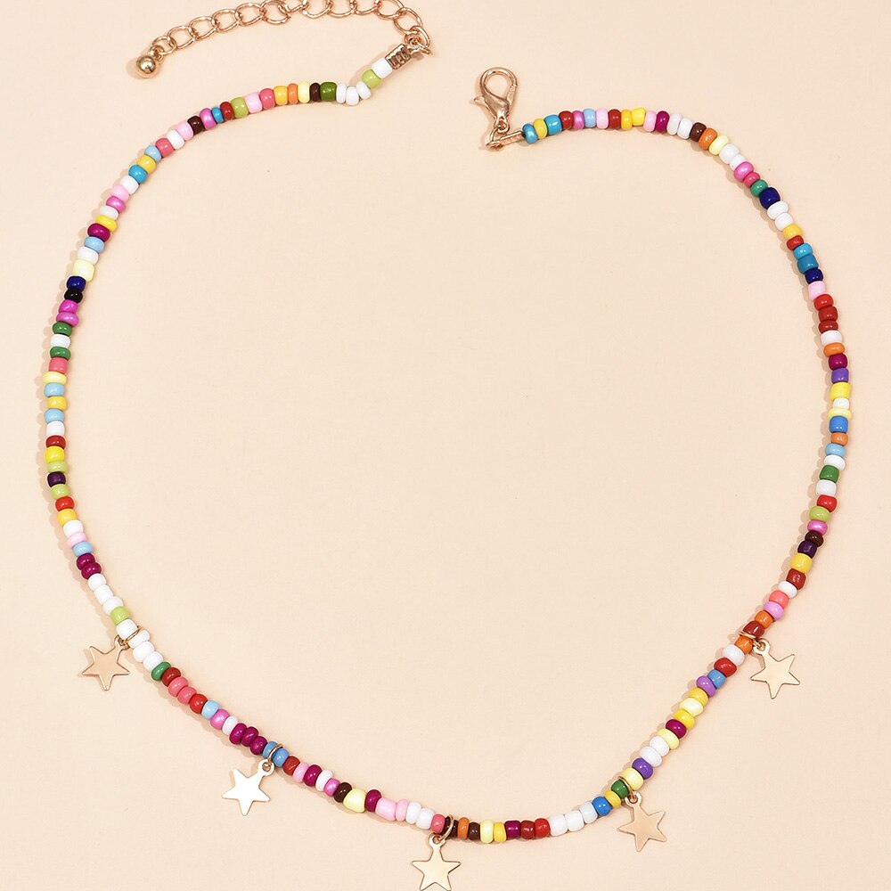 Bohemian Vintage Colorful Beads Chain Tassel Star Pendant