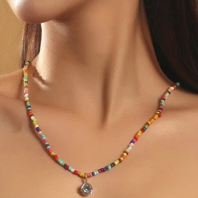 Bohemian Vintage Colorful Beads Chain Tassel Star Pendant