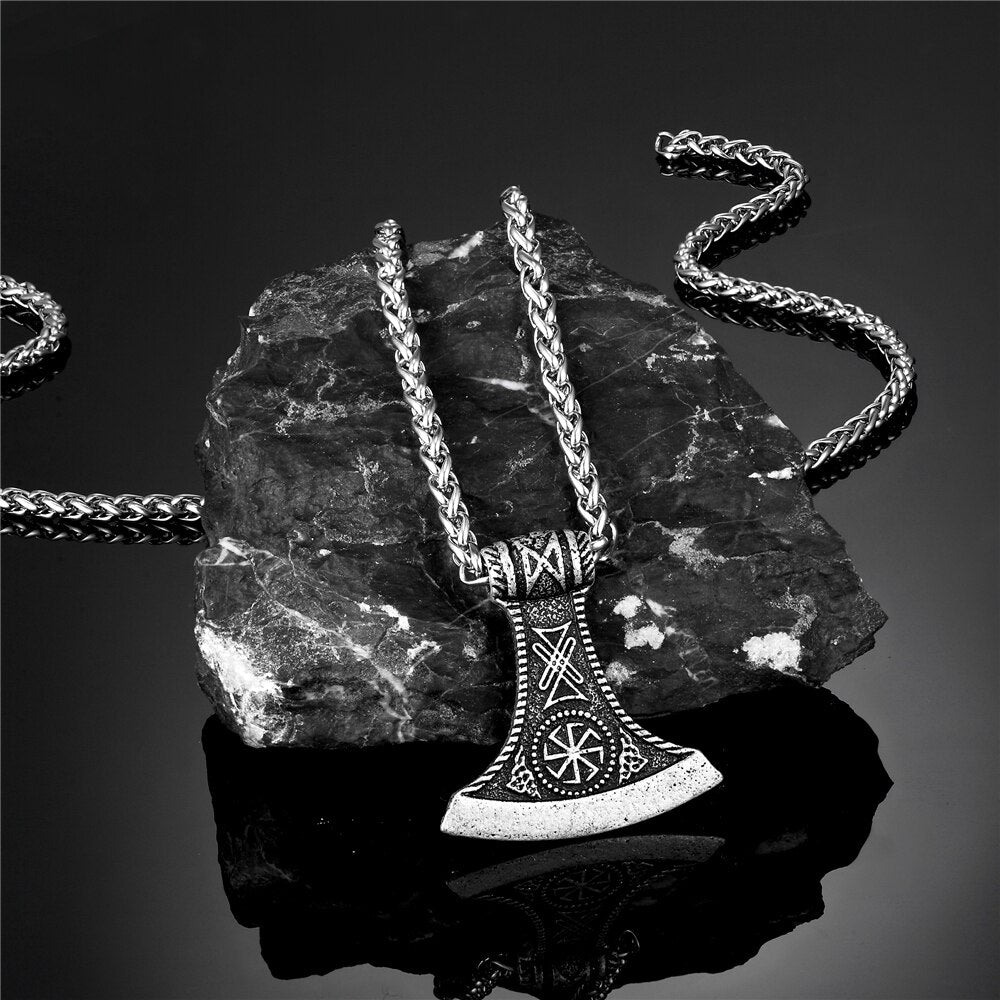 Men Thor's Axe Pendant Vikings Vegvisir Rune Amulet