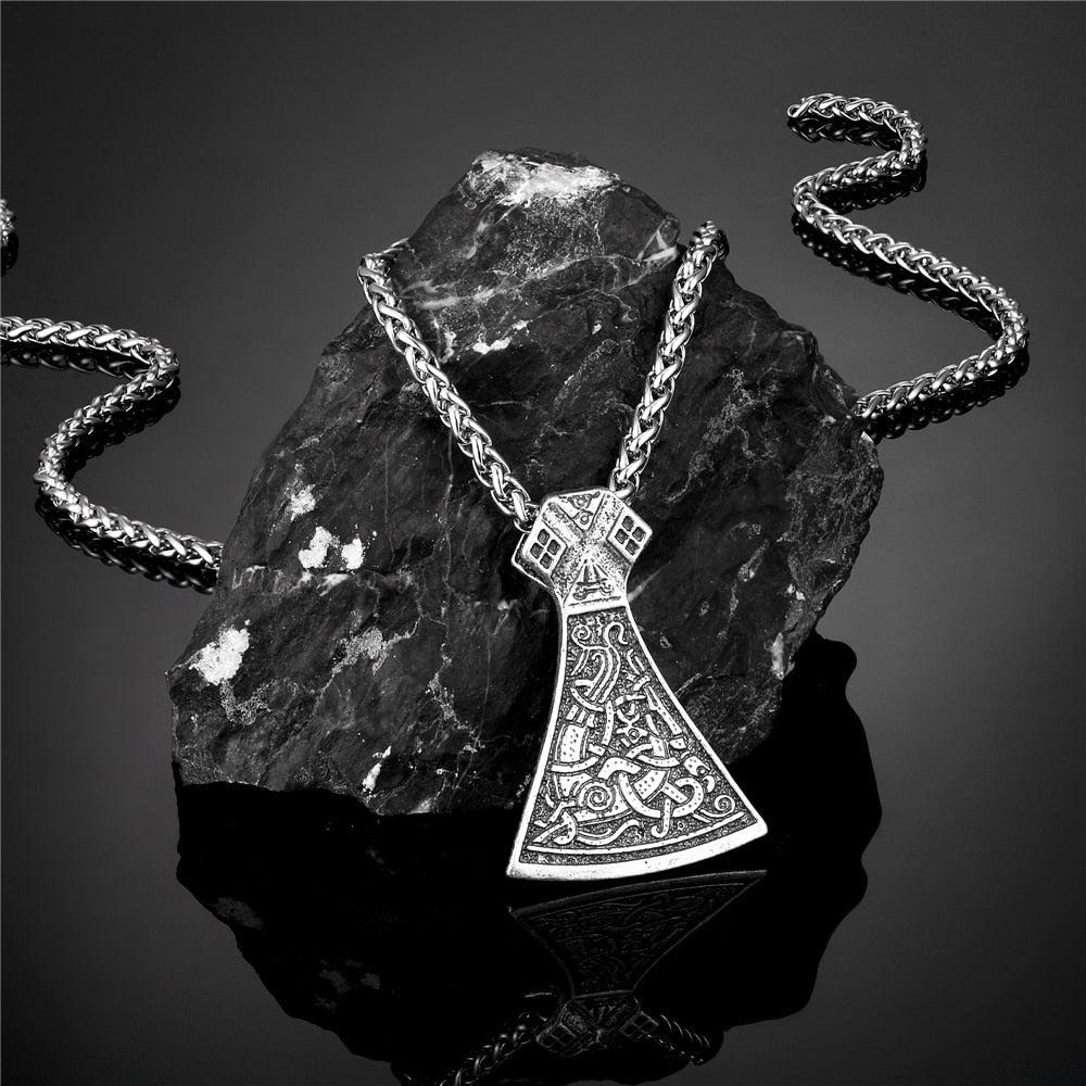 Men Thor's Axe Pendant Vikings Vegvisir Rune Amulet
