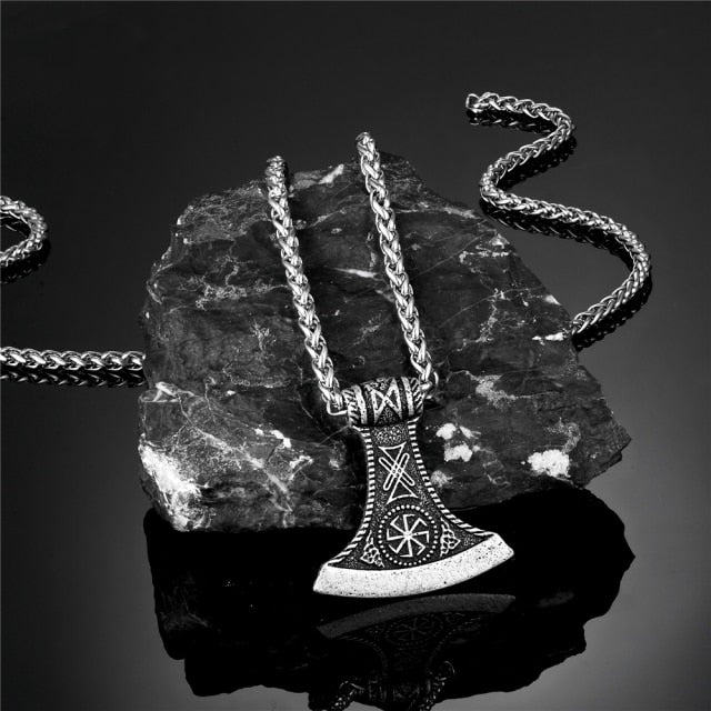 Men Thor's Axe Pendant Vikings Vegvisir Rune Amulet