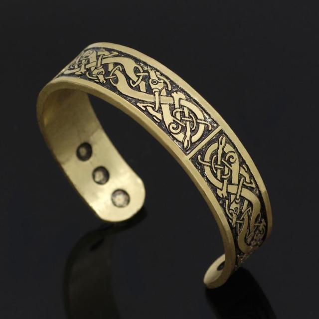 Antique Bronze Vikings Runes Cuff Bracelets