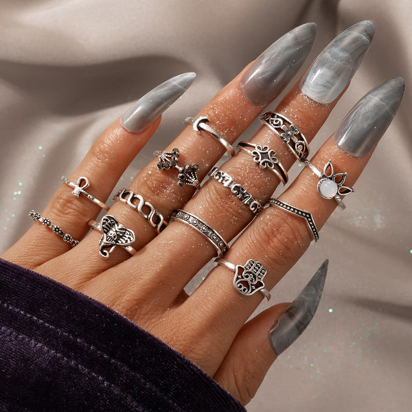 Bohemia Antique Silver Color Stacking Rings Sets