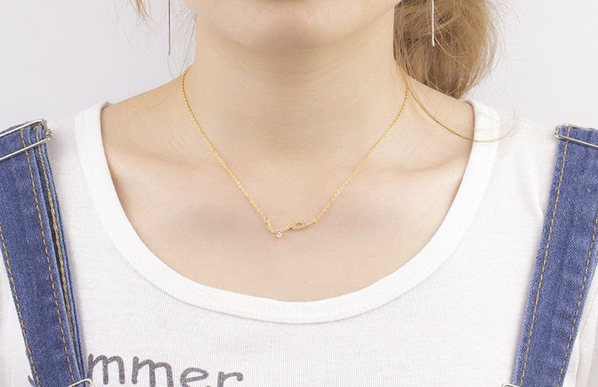 Rose Gold  CZ Love Long Bar Choker Necklace