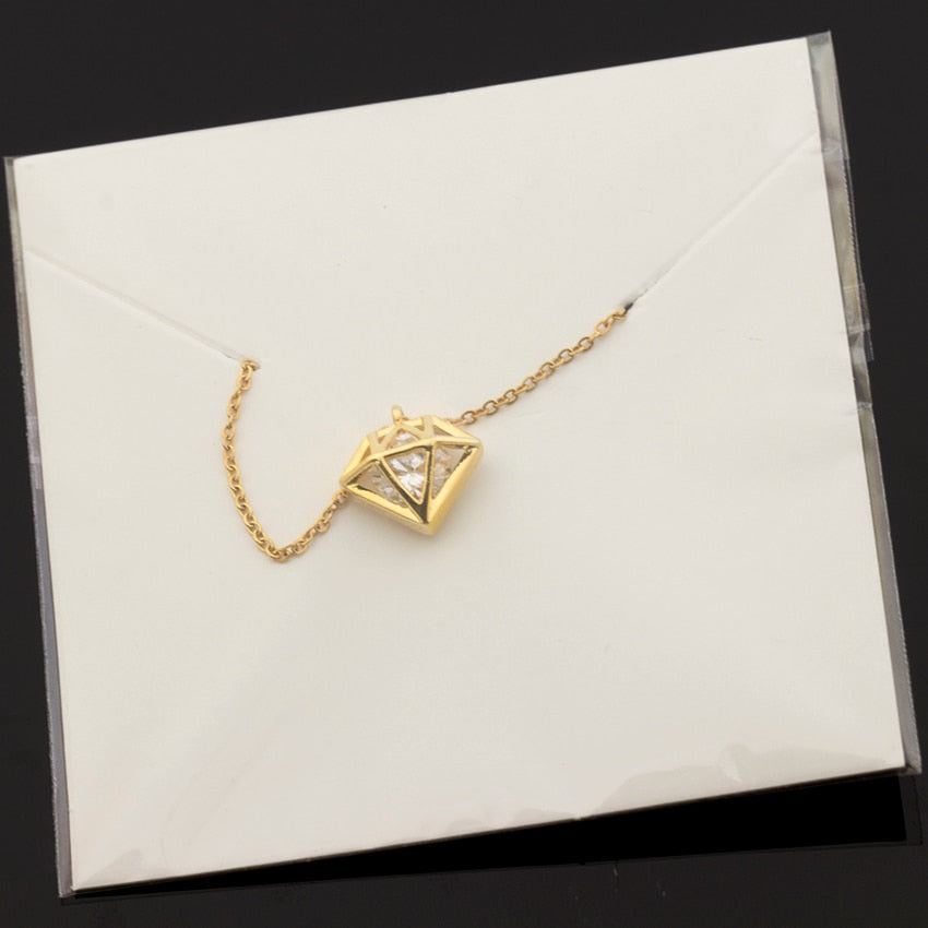 Rose Gold  CZ Love Long Bar Choker Necklace