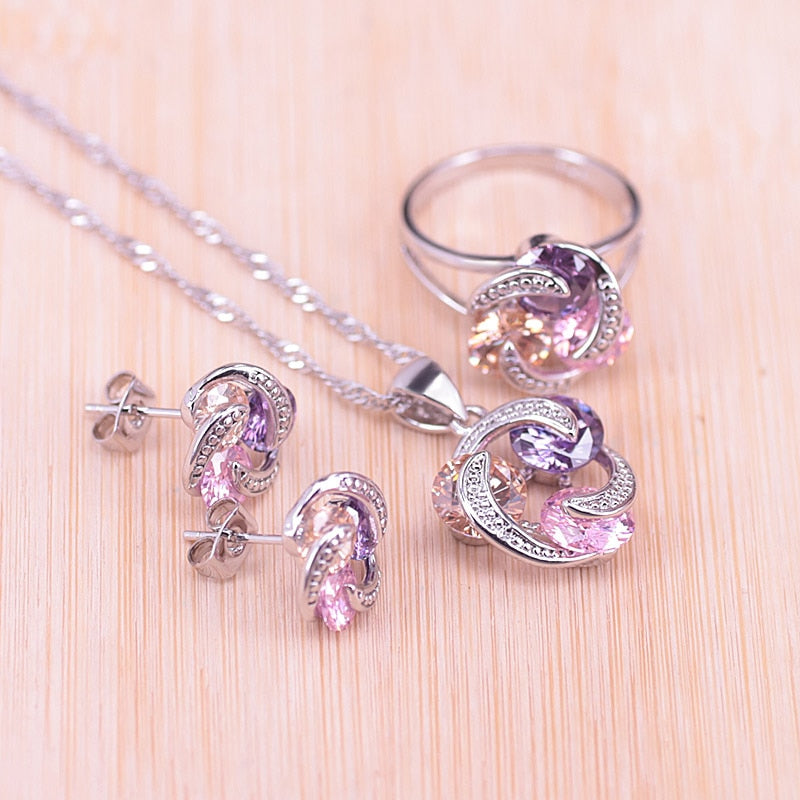 Colorful Lucky Circle Silver Color Jewelry Set