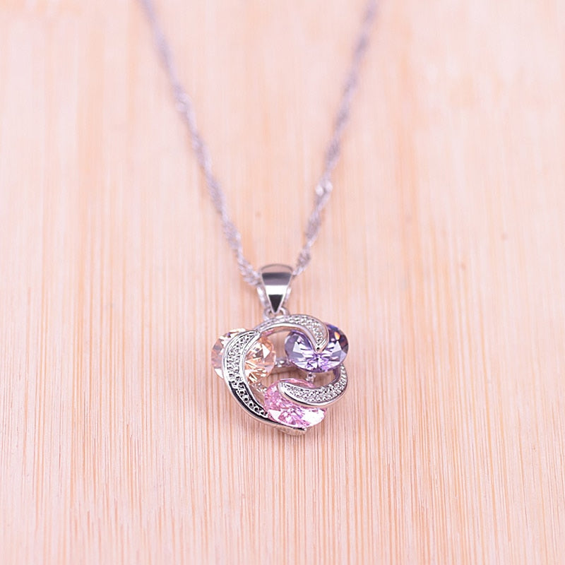 Colorful Lucky Circle Silver Color Jewelry Set