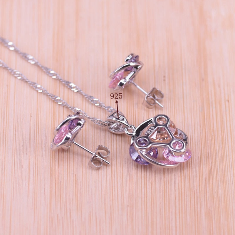 Colorful Lucky Circle Silver Color Jewelry Set