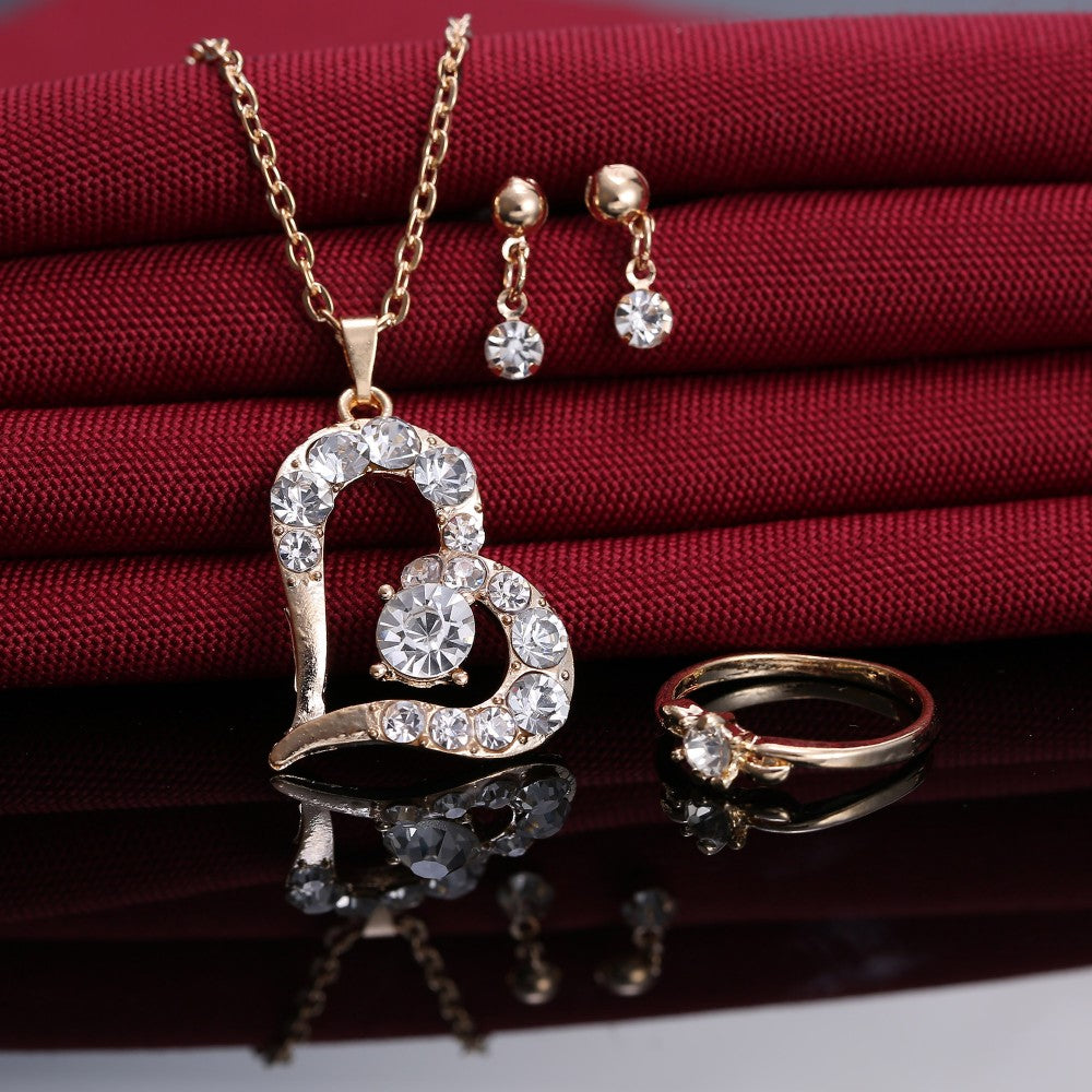 Luxury Crystal Pearl Necklace/Bracelet/Ring/Earrings Ladies Jewelry Sets
