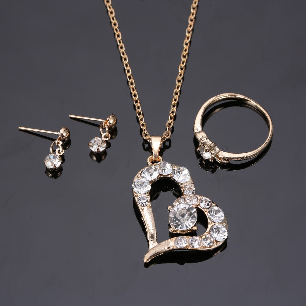 Luxury Crystal Pearl Necklace/Bracelet/Ring/Earrings Ladies Jewelry Sets
