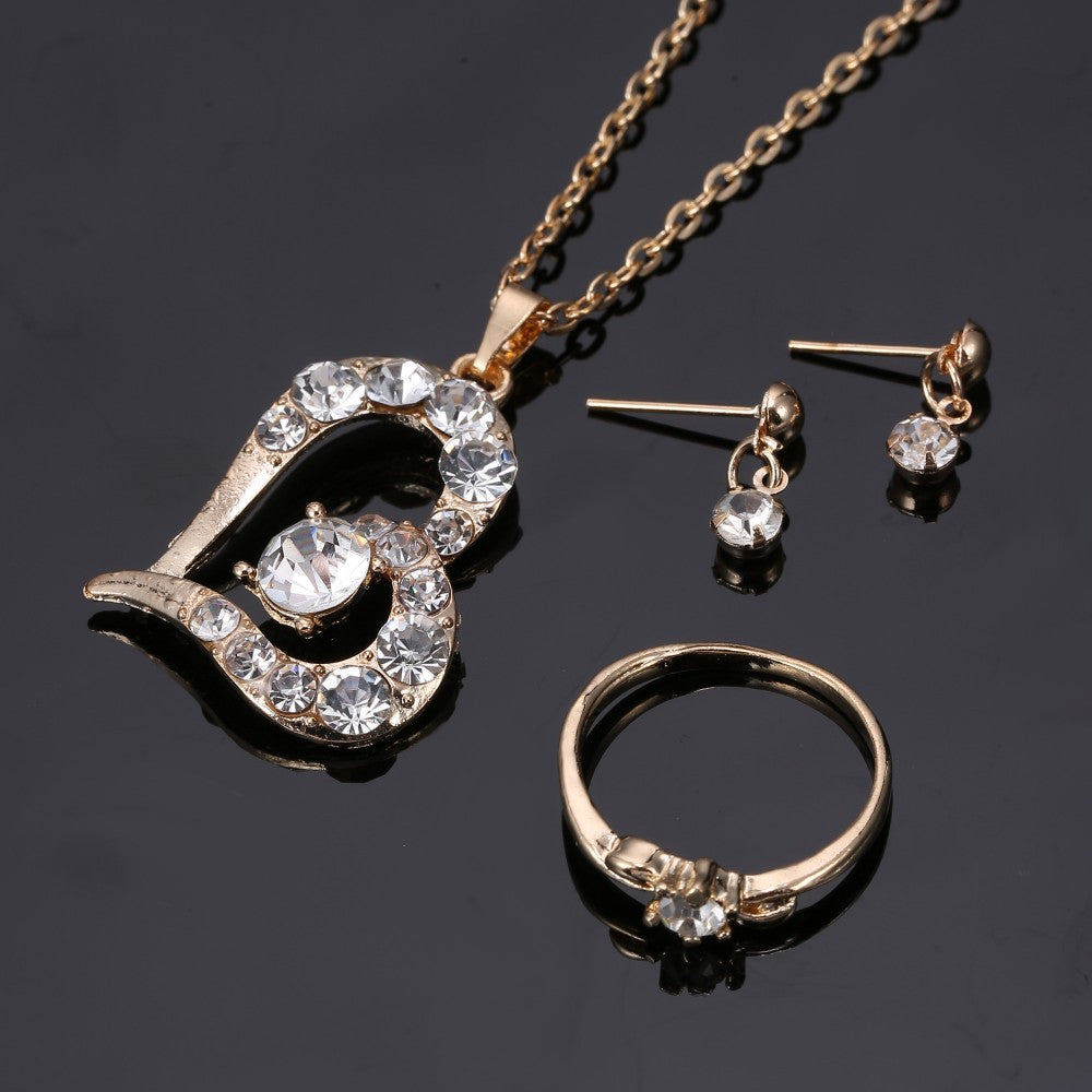 Luxury Crystal Pearl Necklace/Bracelet/Ring/Earrings Ladies Jewelry Sets