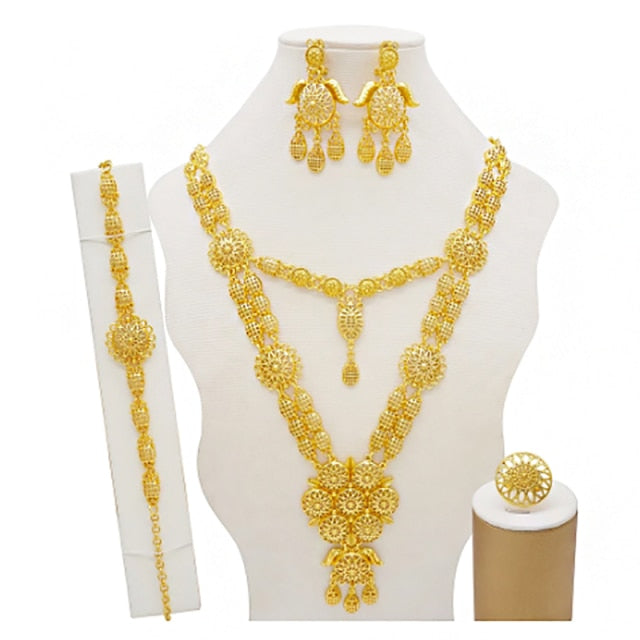 24K Jewelery Gold Necklace & Earring Set