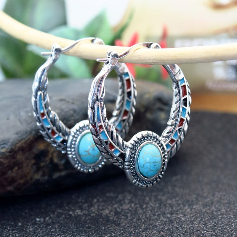 Vintage Natural Turquoises Stone Statement Earring