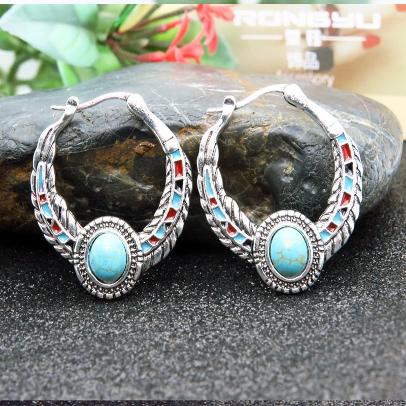 Vintage Natural Turquoises Stone Statement Earring
