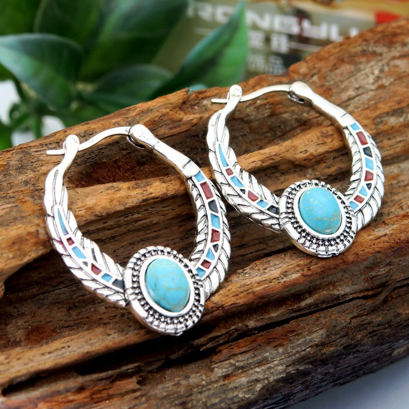 Vintage Natural Turquoises Stone Statement Earring