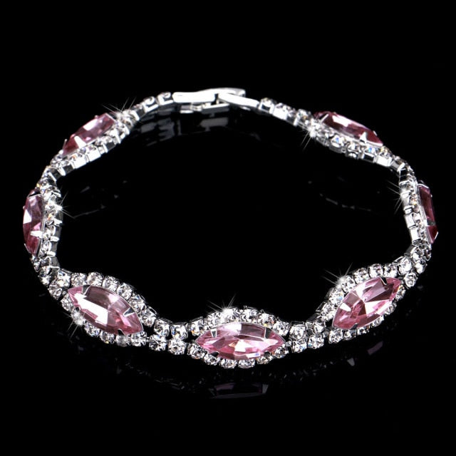 Fashion Pink Crystal Prom Wedding Jewelry Sets