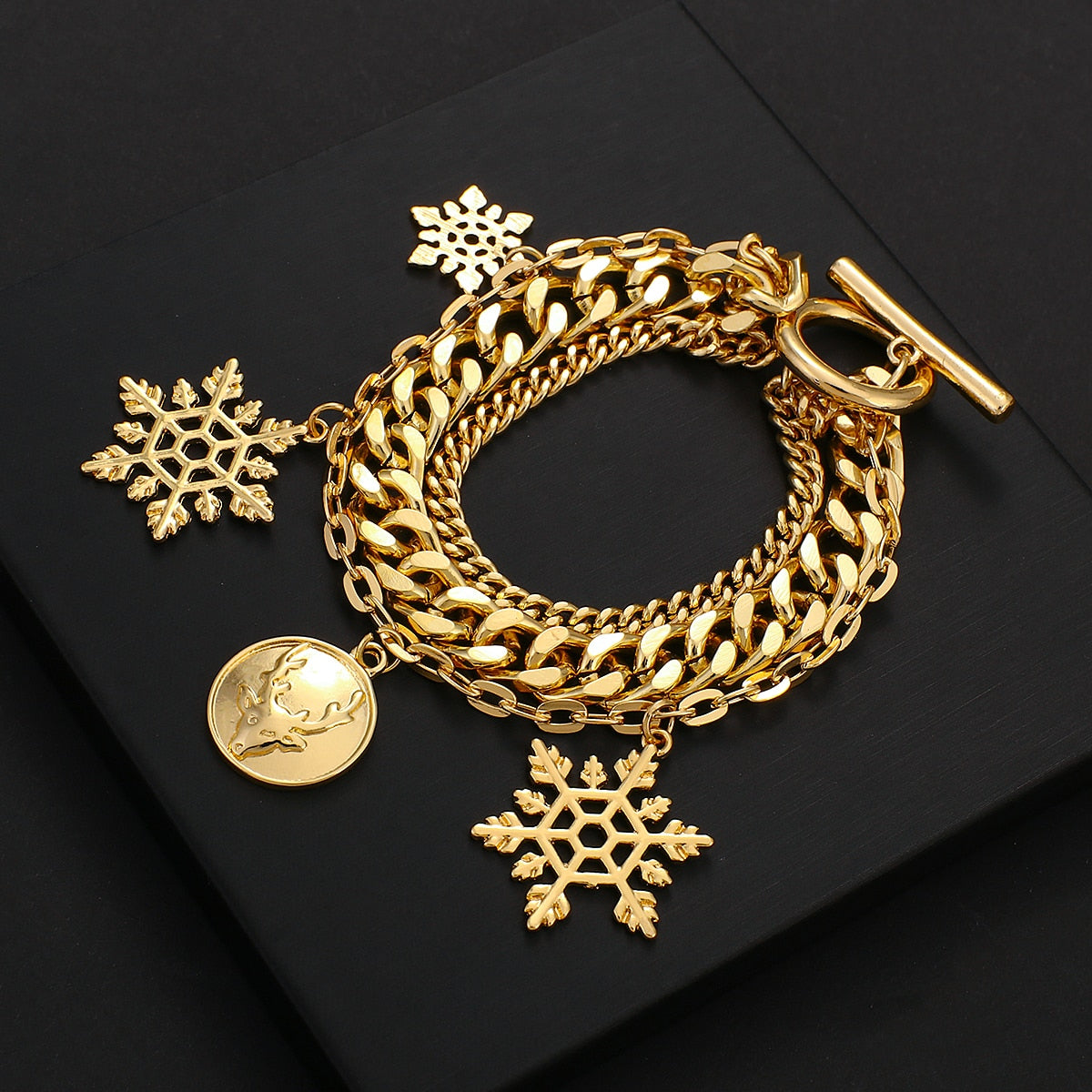 Personality Snowflake Elk Multilayer Charms Bracelets For Women