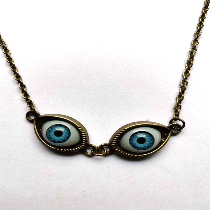 Vintage Bronze Turkish Devil Evil Eyes Necklace Pendant