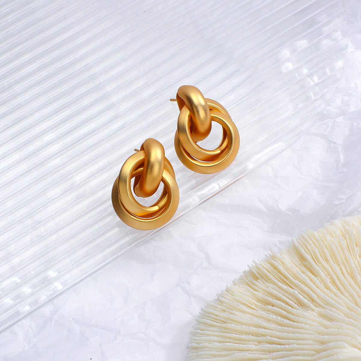 Gold Color Twist Alloy Drop Earrings For Women