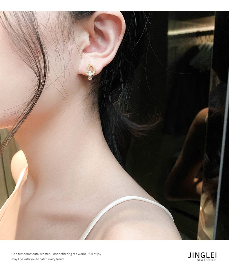 New titanium steel zircon D letter Circle Earrings
