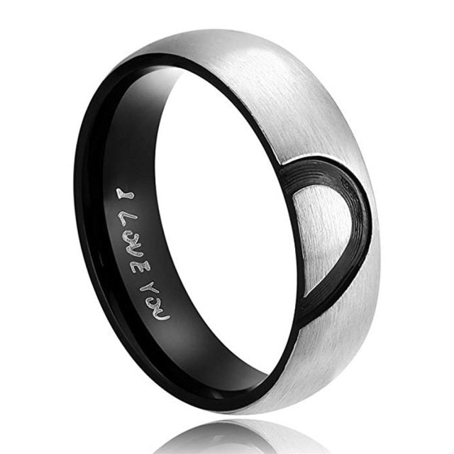 Rose Gold/Black Color Heart Couple Rings Stainless Steel Couples Lovers Love Promise Ring