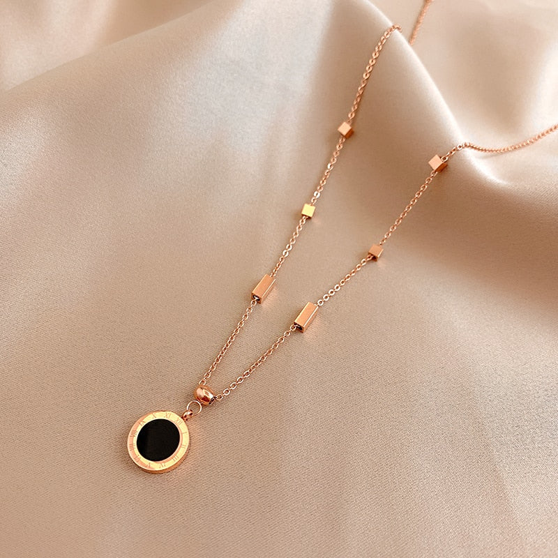 Roman Numeral Black And White Disc Pendant