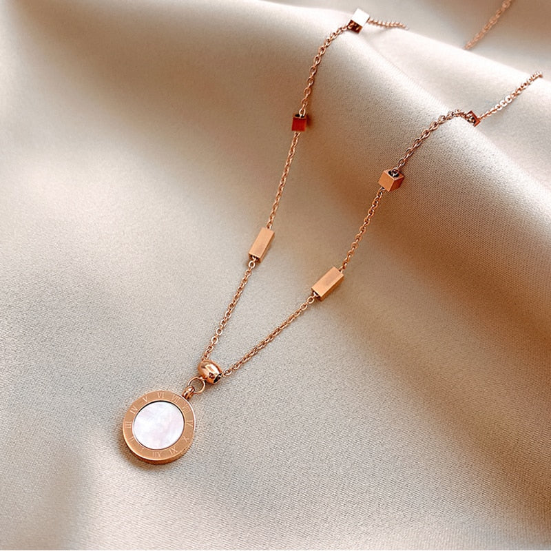 Roman Numeral Black And White Disc Pendant