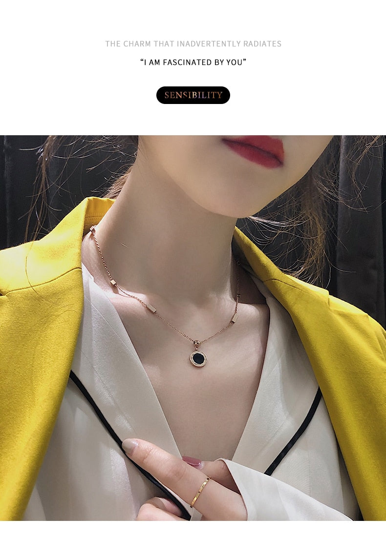 Roman Numeral Black And White Disc Pendant