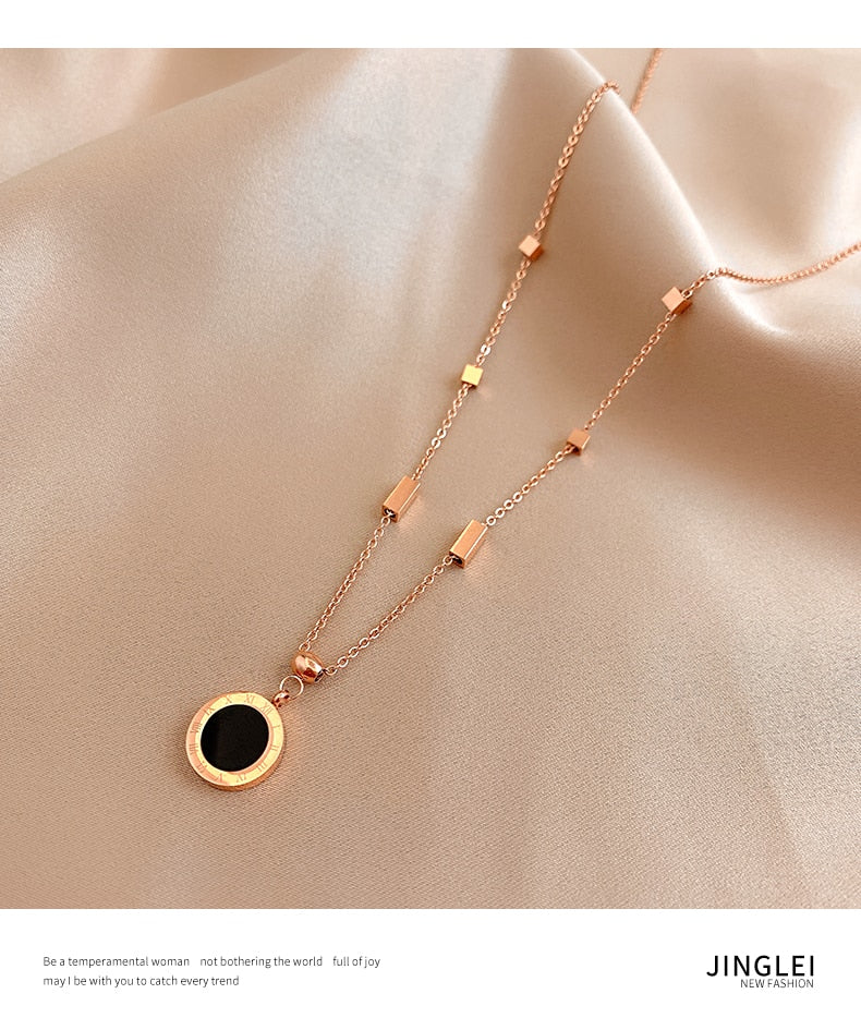 Roman Numeral Black And White Disc Pendant