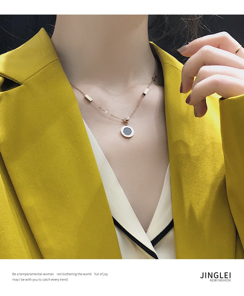 Roman Numeral Black And White Disc Pendant