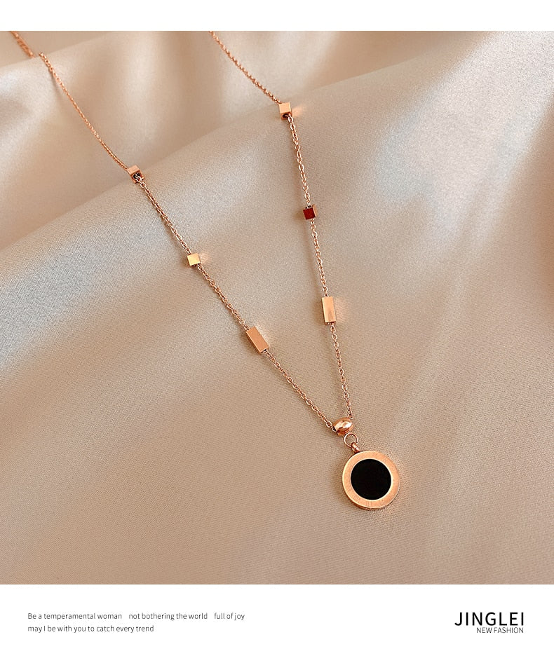 Roman Numeral Black And White Disc Pendant