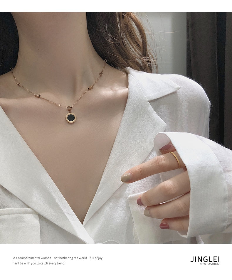 Roman Numeral Black And White Disc Pendant