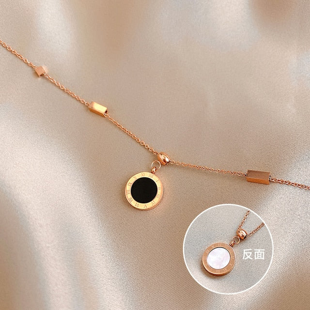 Roman Numeral Black And White Disc Pendant