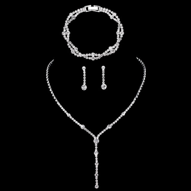 Silver Color Geometric Choker Crystal Wedding Jewelry Sets