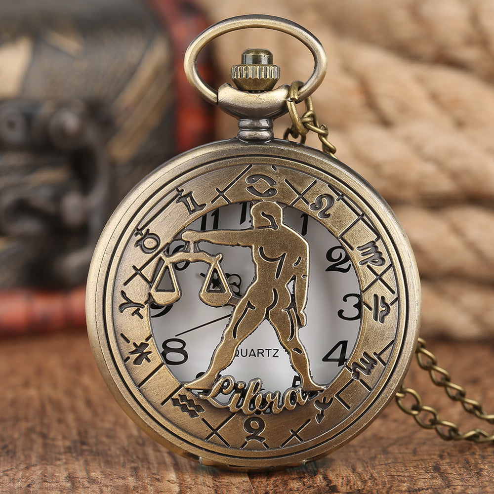 12 Constellation Astrology Zodiac Retro Pocket Watch