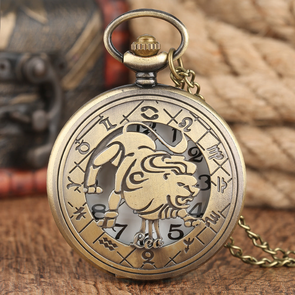 12 Constellation Astrology Zodiac Retro Pocket Watch