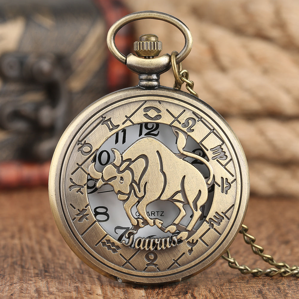 12 Constellation Astrology Zodiac Retro Pocket Watch