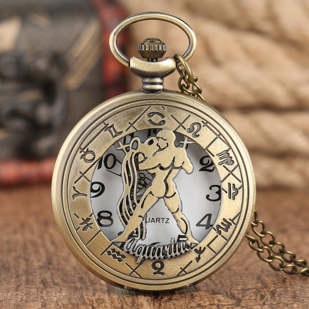 12 Constellation Astrology Zodiac Retro Pocket Watch